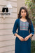 Teal Blue Ethnic Embroidered Straight Kurti