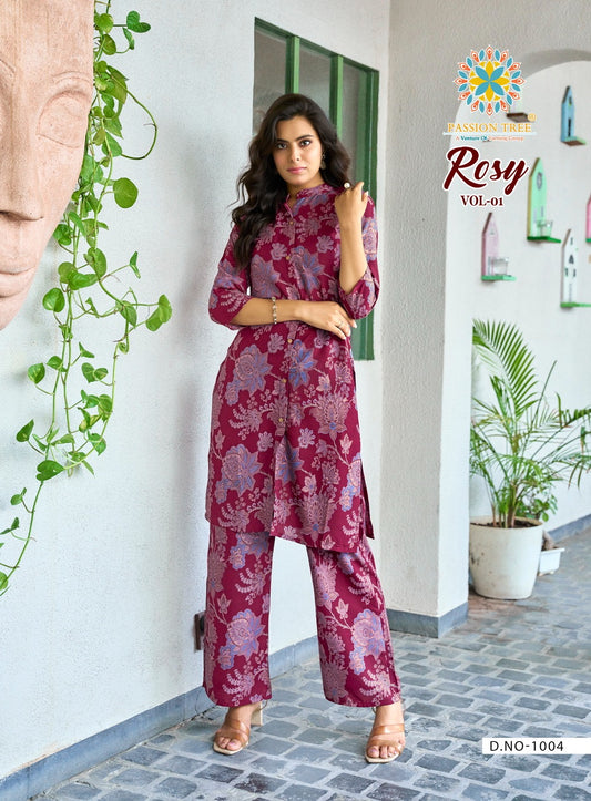 Maroon Floral Printed Kurti with Matching Straight Pants