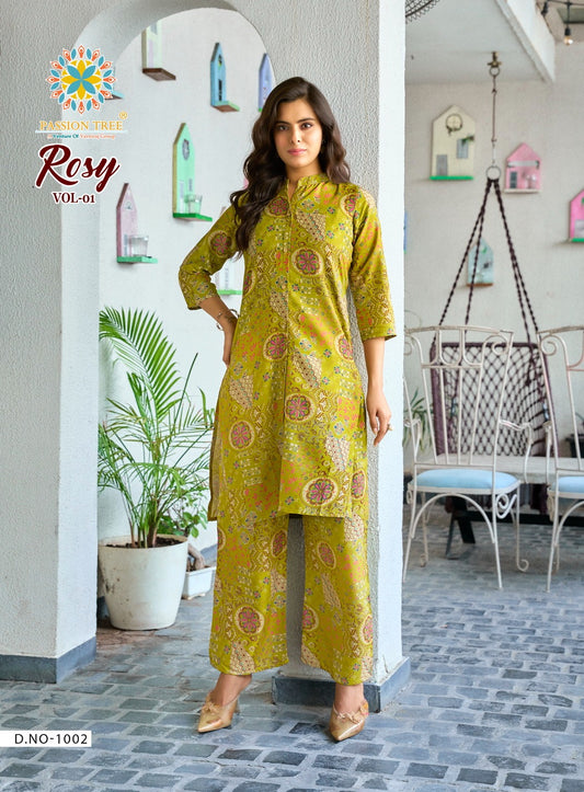 Olive Green Geometric & Floral Printed Kurti