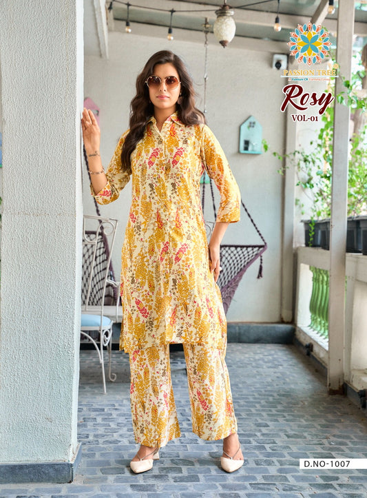 Sunshine Yellow & Pink Floral Printed Kurti